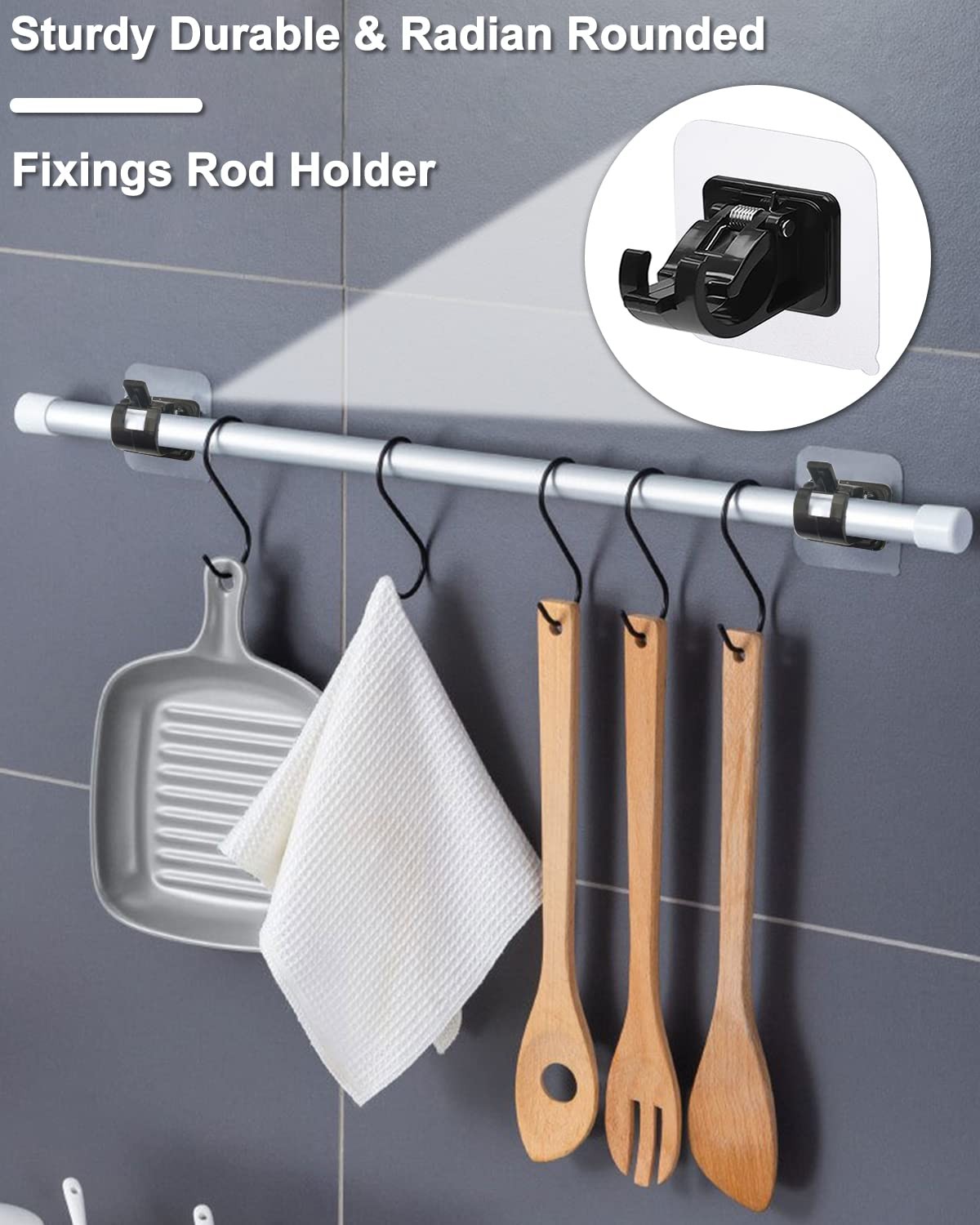 Curtain Rod Bracket No Drilling 16pcs, Self Adhesive Nail Free Curtain Rod Wa…