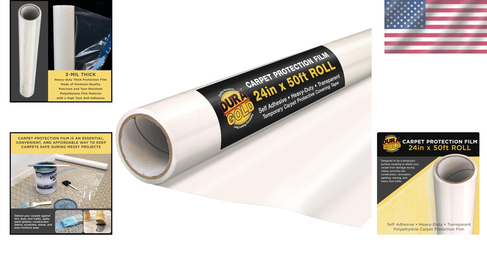 Heavy-Duty Clear Carpet Protector, 24in x 50ft Roll for Renovation Protection