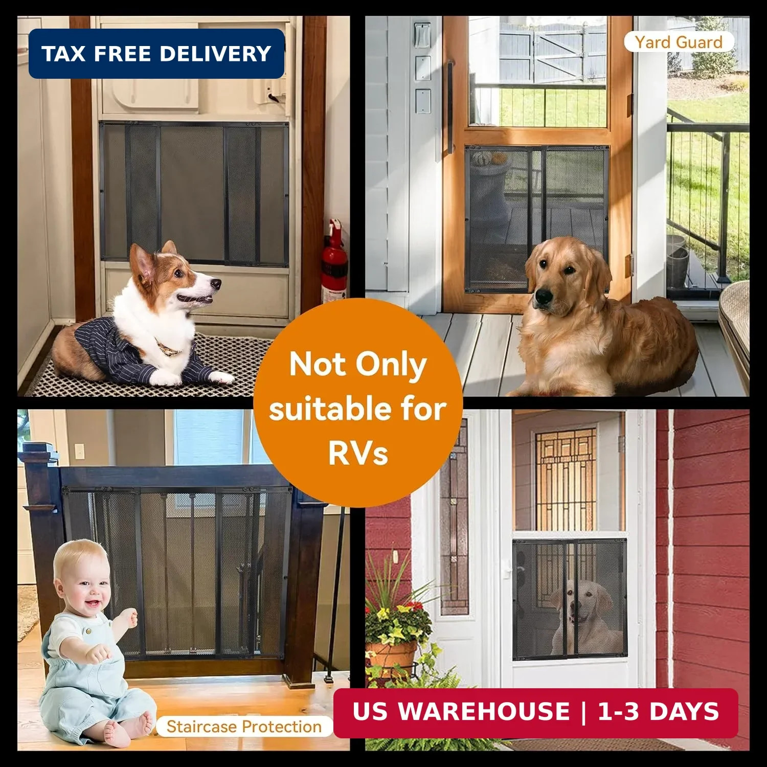 RVZONE Premium RV Screen Door Protector Adjusts from 21.5″- 35″, Lightweight RV