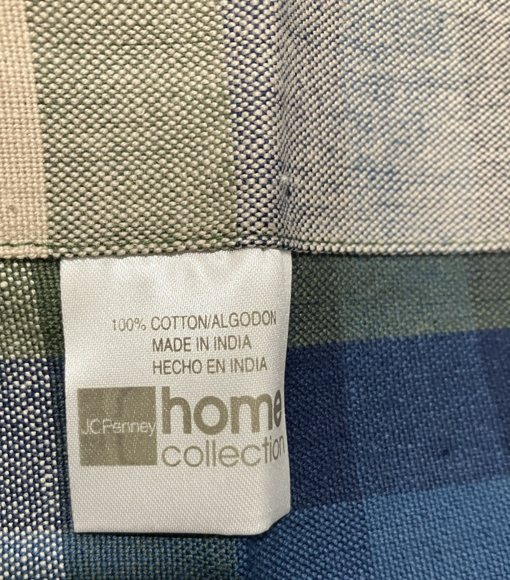 JCPenney Home Valance Bradley Stripe Plaid Valance Woven Cotton Blue Olive Green