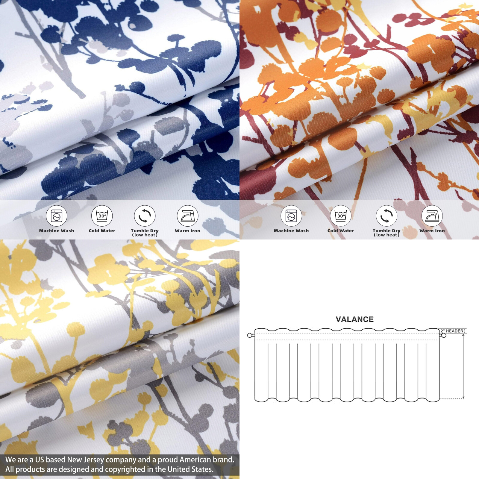 1 Pc Leah Abstract Floral Ink Painting Valance Thermal Insulated Window Curtain