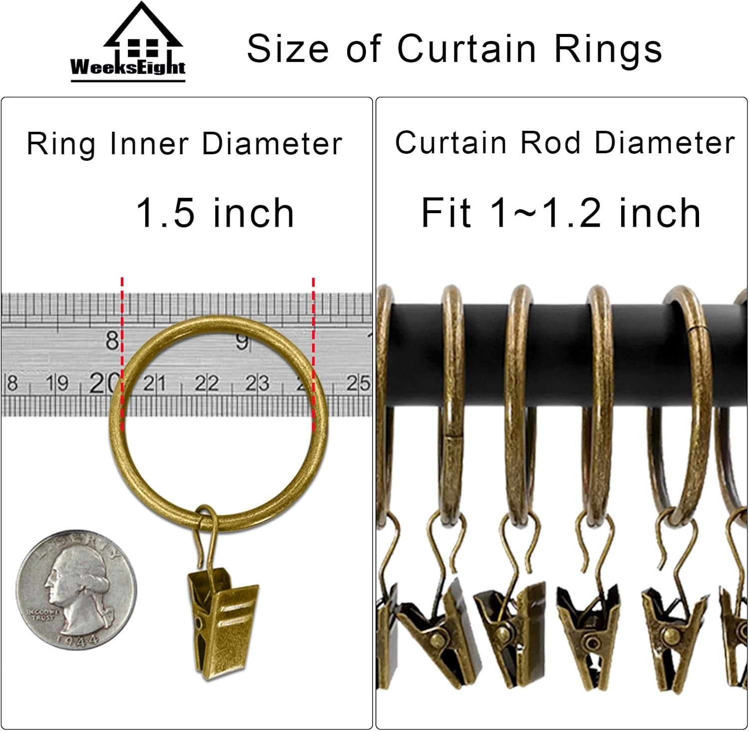 Durable 100 Pack Bronze Drapery Clip Rings – Supports Heavy Curtains, 1.5 in ID