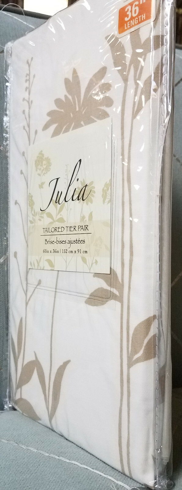 Julia Ivory/Tan Contemporary Engineered Floral Tailored Cafe/Tier Pair 60″x36″