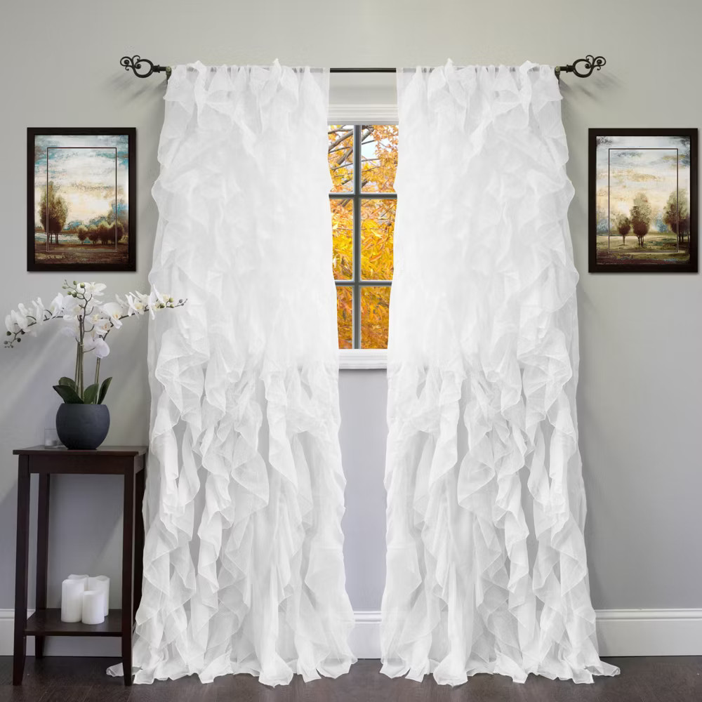 Chic Sheer Voile Vertical Ruffled Tier Window Single Panel Curtain 96″ Long
