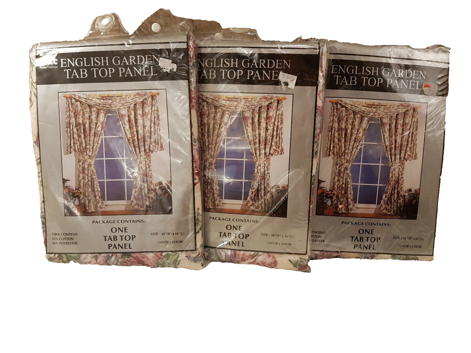 NEW LOT of 3 Tap Top Panels 40 × 84 English Garden Floral Cotton Blend Window