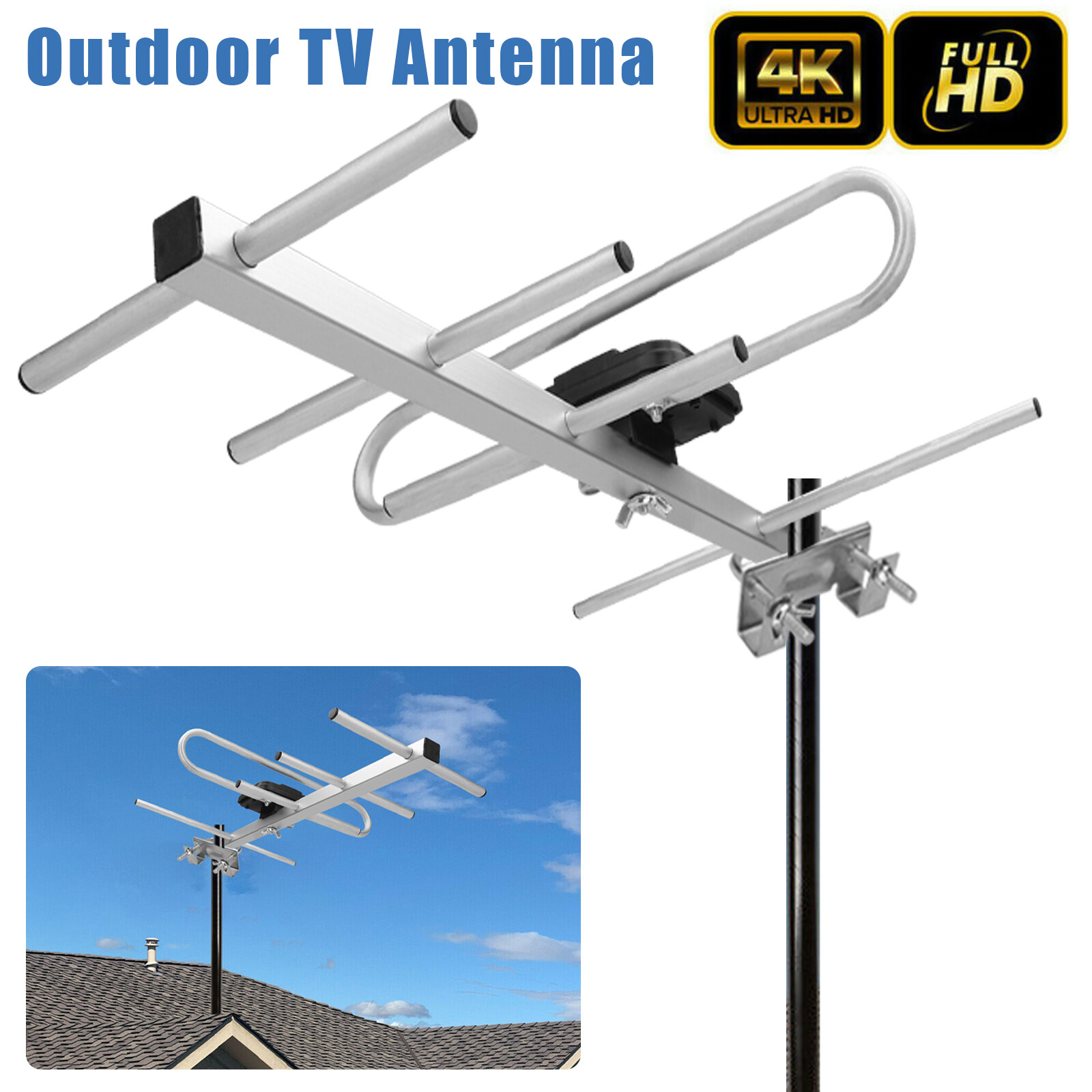 Outdoor TV Yagi Antenna Amplified HDTV 1080P 4K 360° Receive VHF UHF 200 Miles