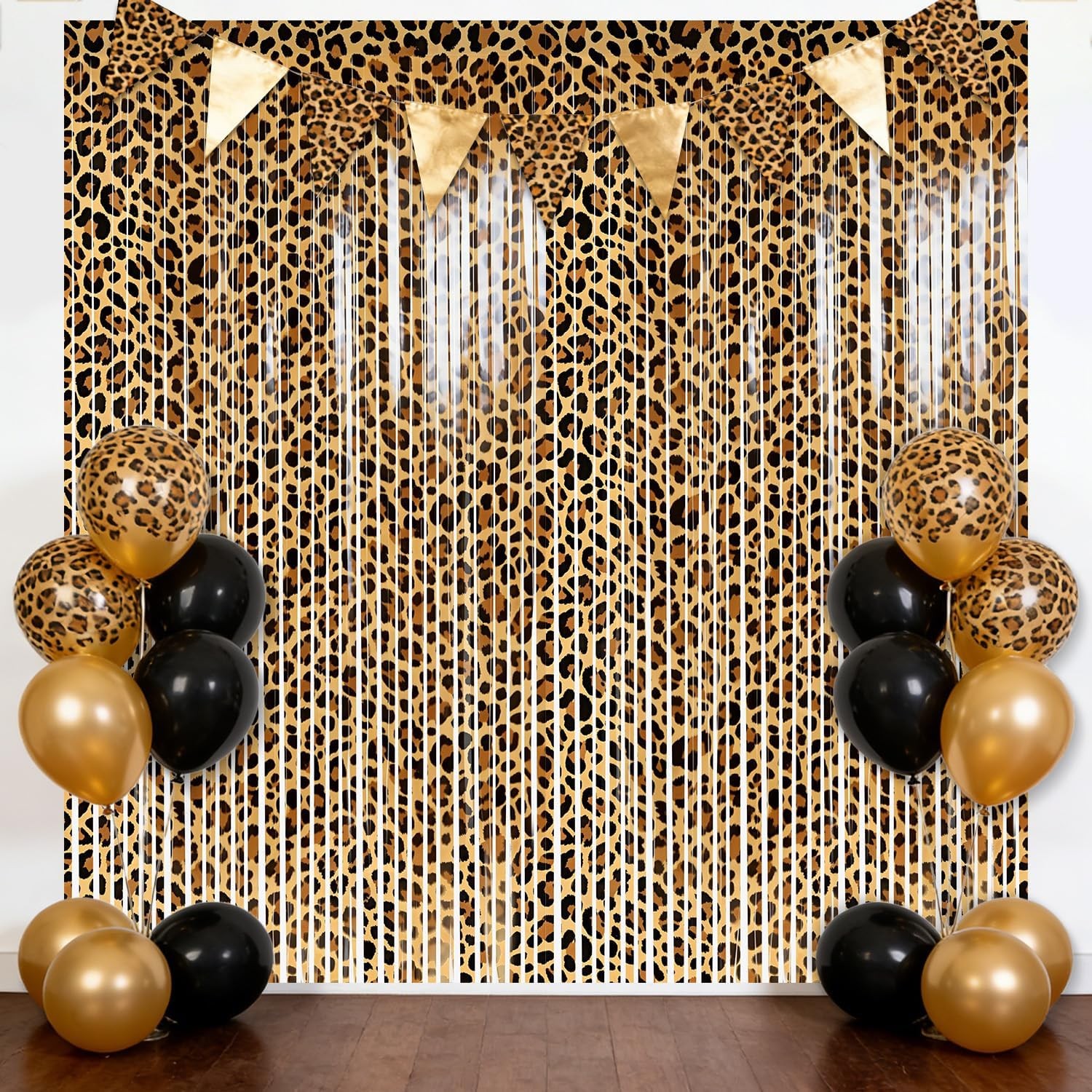 2 Pcs Cheetah Print Foil Fringe Curtains, Jungle Safari Leopard Print Fringe