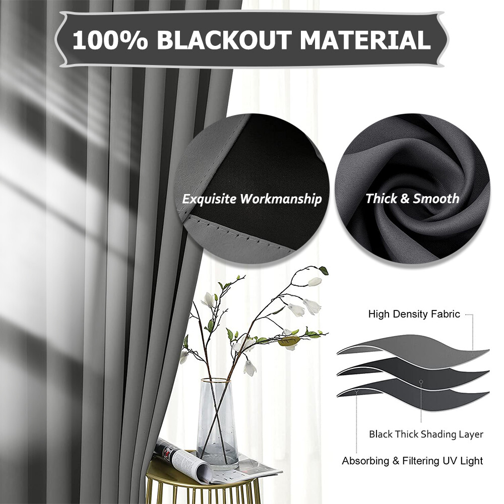 100% Blackout Window Curtains 2 Panels Thermal Insulated for Bedroom Living Room