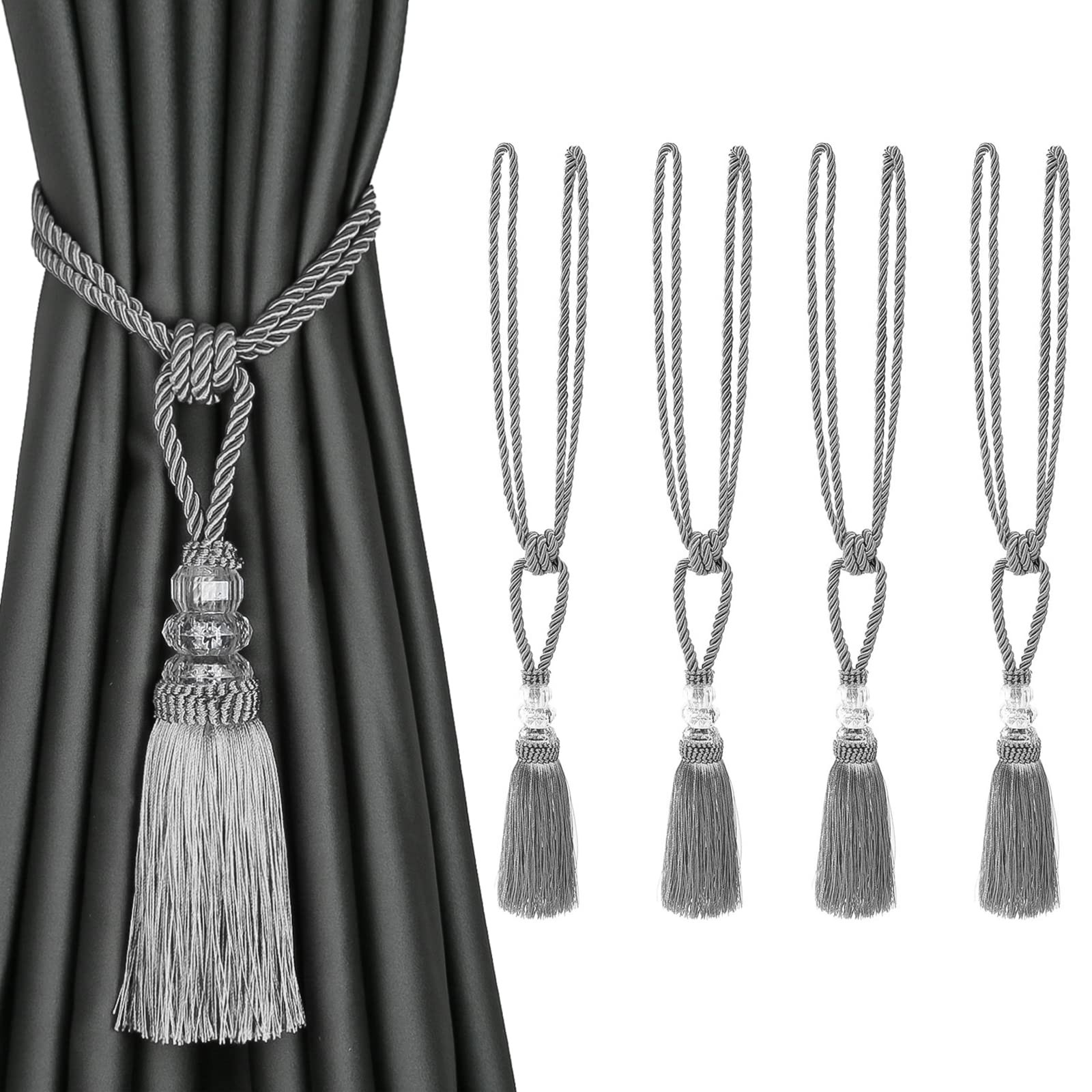 4 Pack Curtain Tiebacks Hand-Woven Holdbacks Tassels Tiebacks
