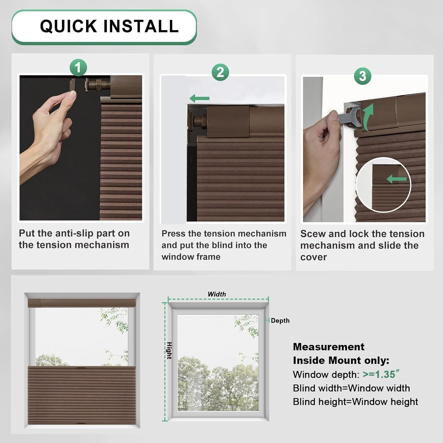 No Drill Top Down Light Filtering Brown Cellular Shade Cordless Honeycomb Blinds