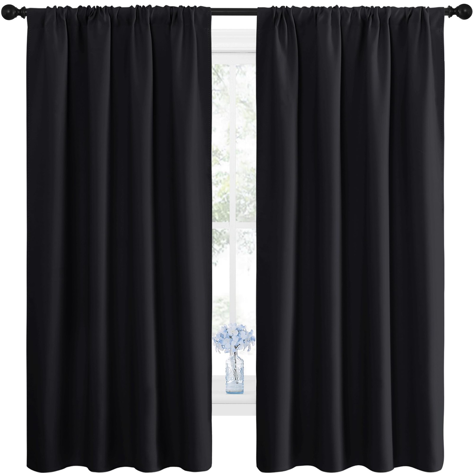 Black Blackout Curtain Blinds – Solid Thermal Insulated Window Treatment Blac…