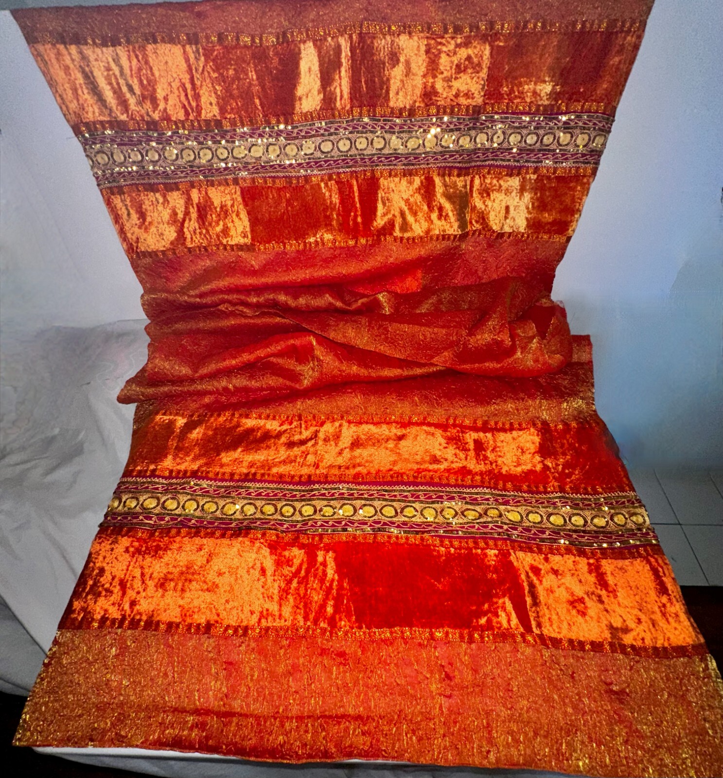 Lot: Iridescent Sari Curtains (3 Total) 40inWx104inLx4in loops Bohemian Fun