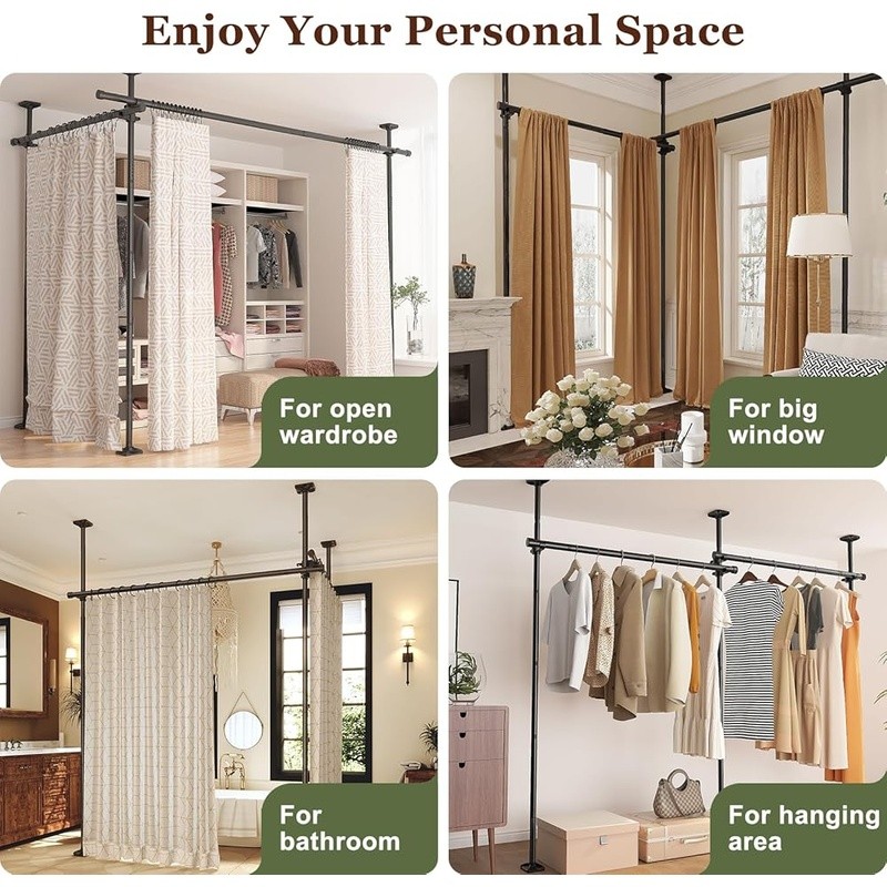 Adjustable Tension Room Divider No Drill Easy Install Space Separator Indoor Use