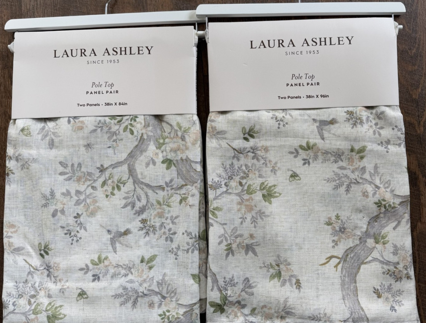 New Laura Ashley Queensbury Bird Curtains 38″x96″ Linen Blend Natural Set of 4