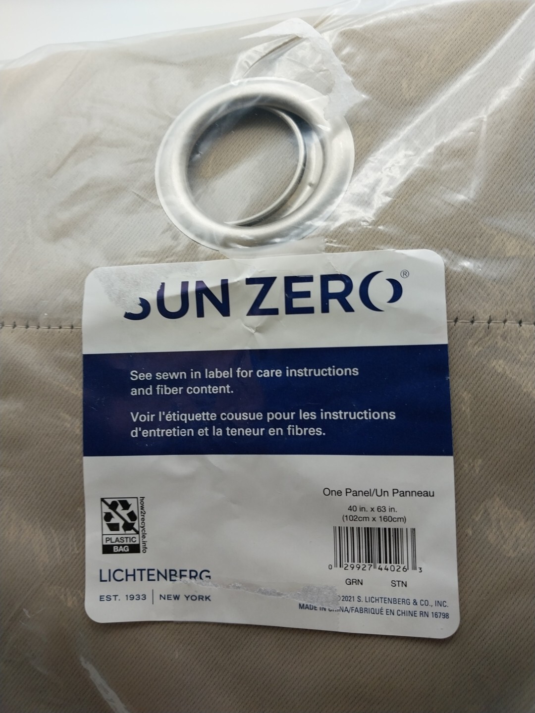 Sun Zero Panel Curtain Grommet 40in x 63in Taupe
