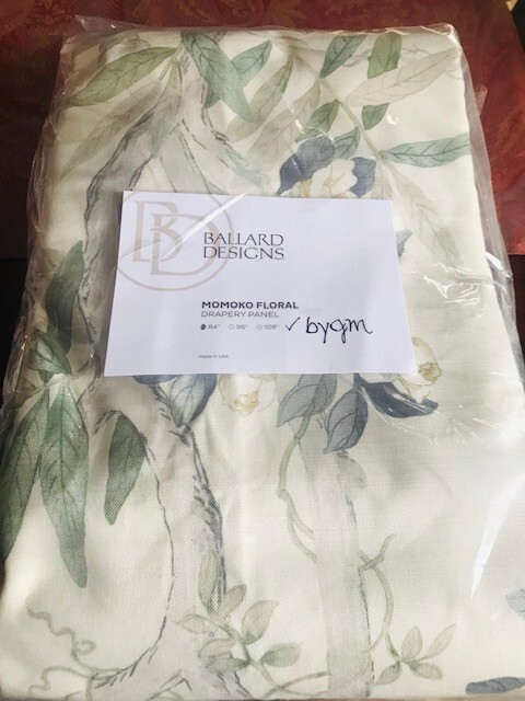 Ballard Designs Momoko Floral Drape Set 2 Neutral 50x 84 Curtains Bird Pair New