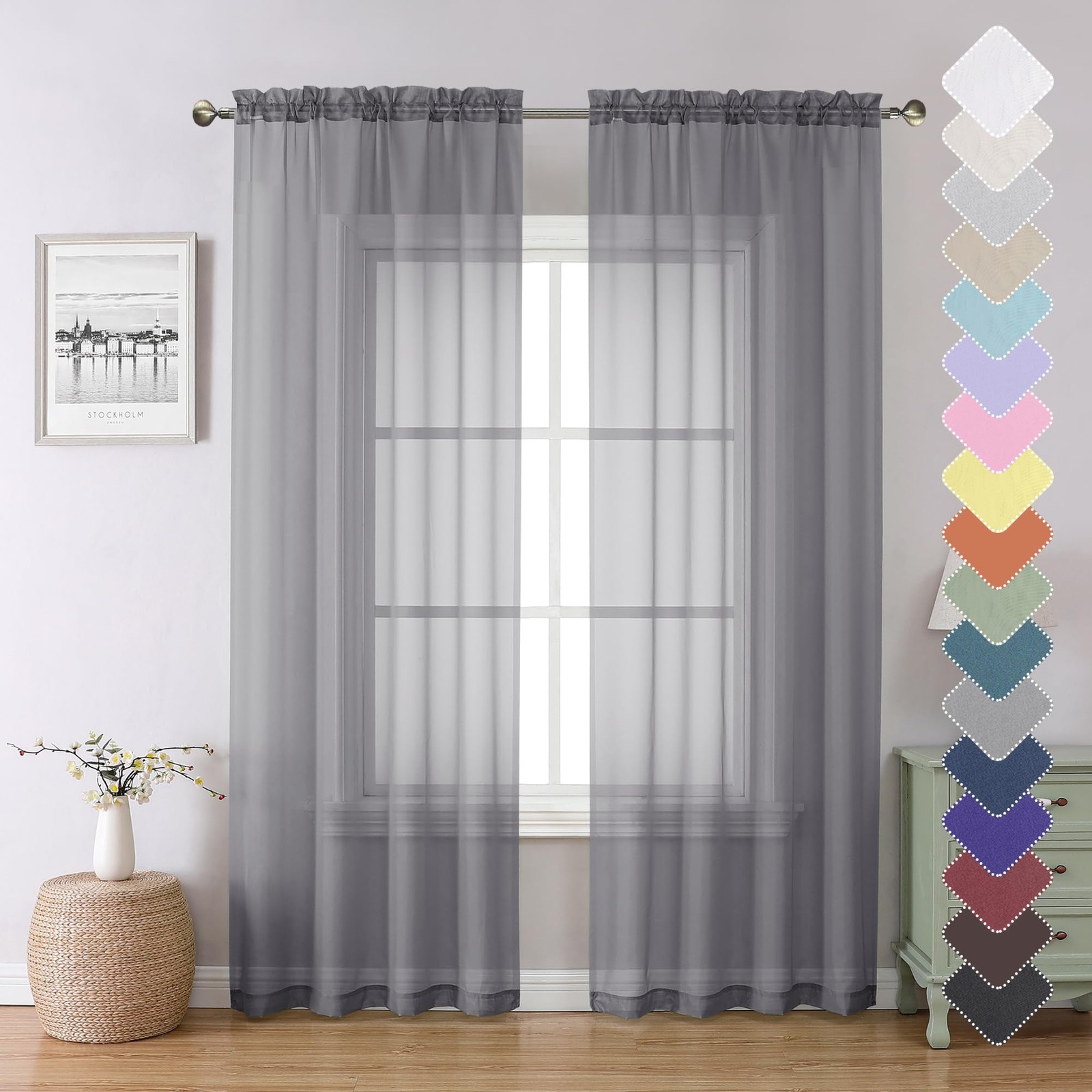 Charcoal Grey Sheer Curtains 84 Inches Long 2 Panels, Voile Airy Light Filter…
