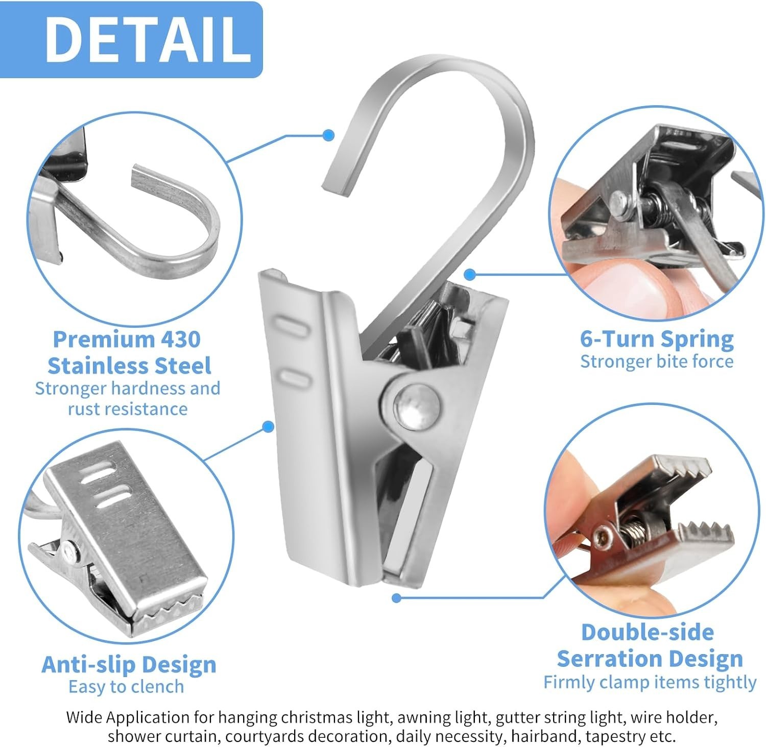 Curtain Clips Hooks, 25 Pack 430 Stainless Steel Drapery S Hooks Clips for Hangi