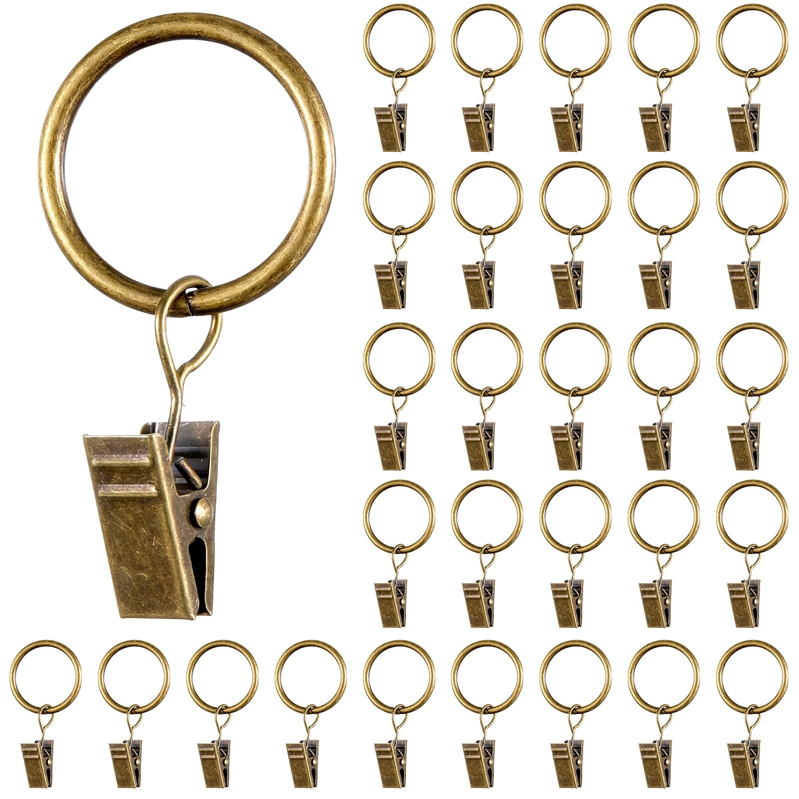 30 PCS Antique Brass Clips Curtain Hooks for Curtain Rod, Metal Window Draper…
