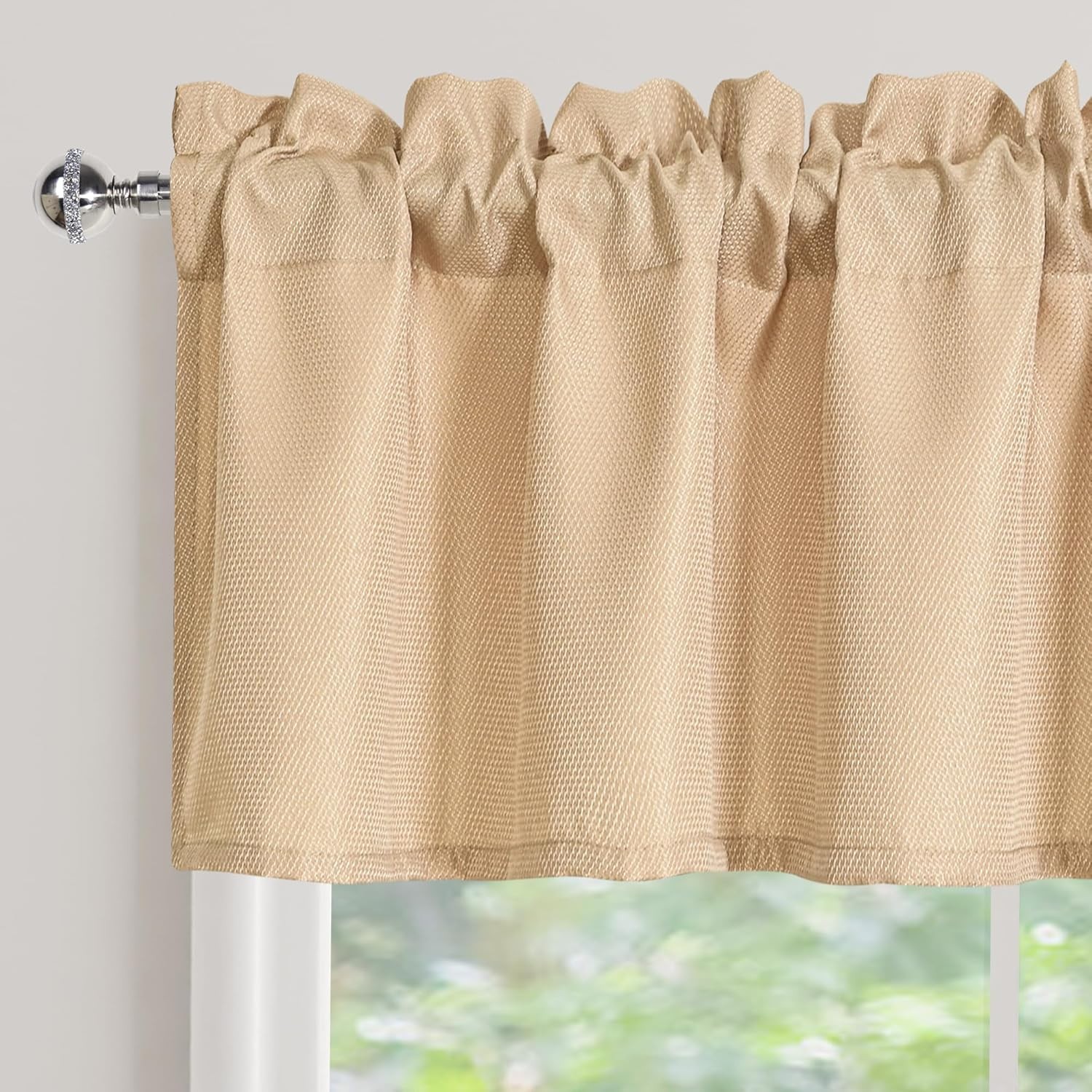 Beige Valances for Kitchen Windows Spillproof Antiwrinkle Jacquard Rectangle