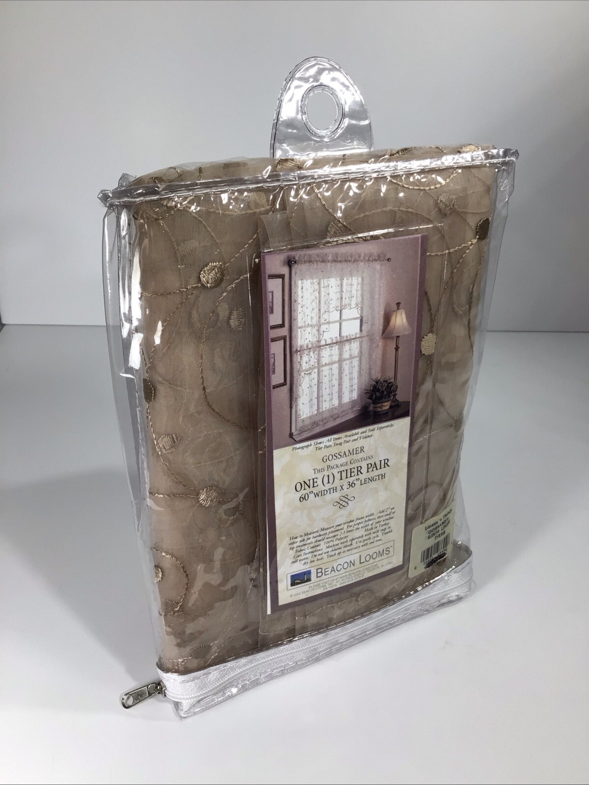 Gossamer Sheer Lace Linen Tiers Light Tan 1 Pair 60” Wide 36” Length