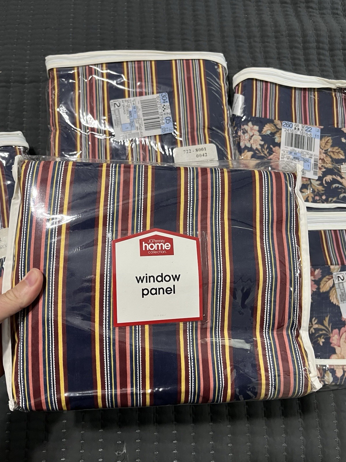 Window Panel /Valance Lot Of 2 Each Floral Stripe JCPenney/ Q Bed skirt (1111-g2