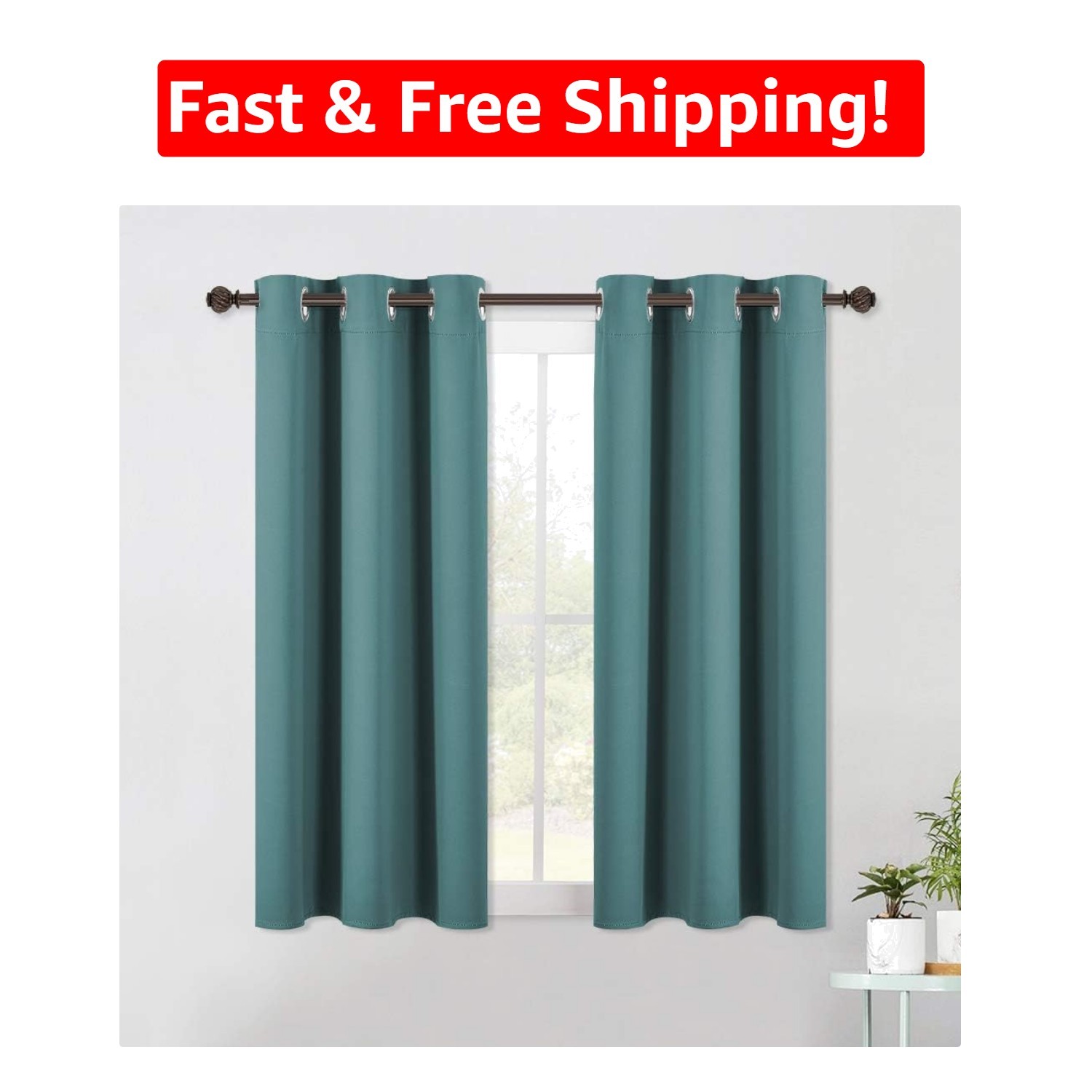 Stylish Sea Teal Grommet Blackout Curtains W34 x L40, Set of 2, Energy-Efficient