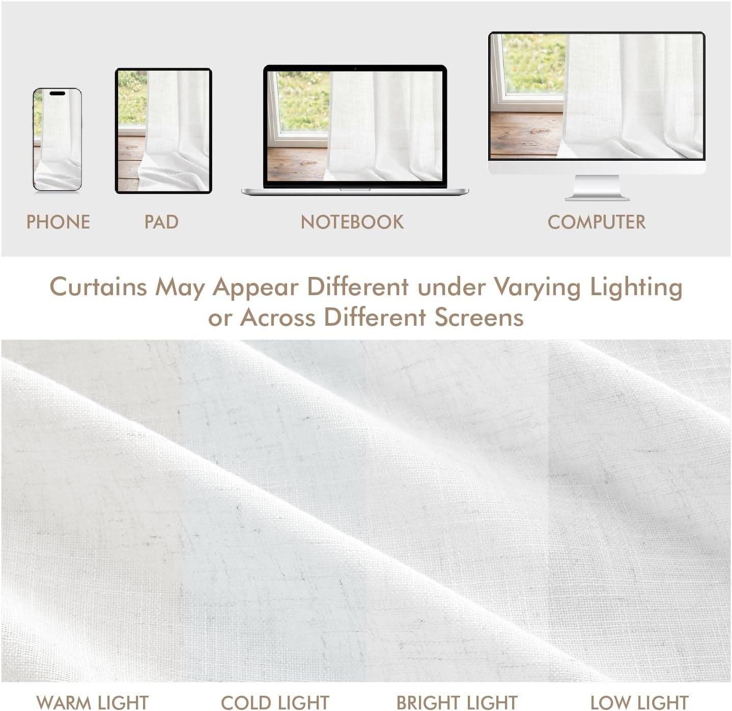 White Linen Curtains 84 Inch Long 4 Panels Light Filtering Window Drapes with Ro