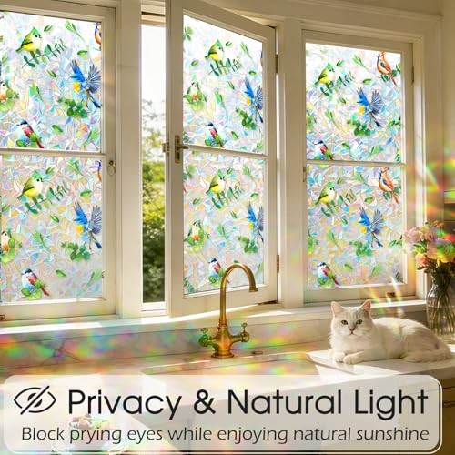 Stained Glass Privacy Window Film 3D Rainbow Bird 17.5″W x 78.7″H Bird Rainbow