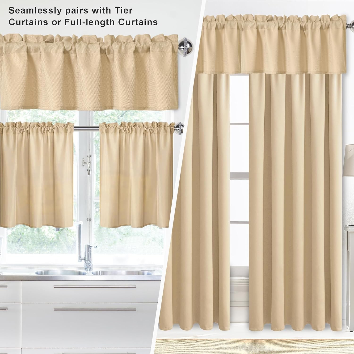 Beige Valances for Kitchen Windows Spillproof Antiwrinkle Jacquard Rectangle