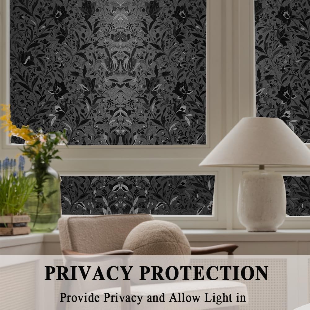 Blackout Room Darkening Etched Tulip Window Film Privacy No Glue 17.5x157in