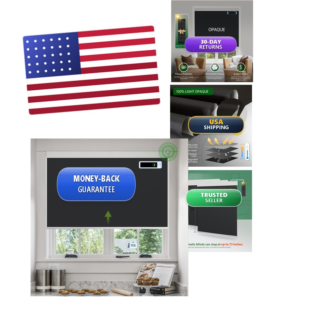 Dongfxk Motorized Roller Blinds Blackout Automatic Shades Solar Panel Cordless