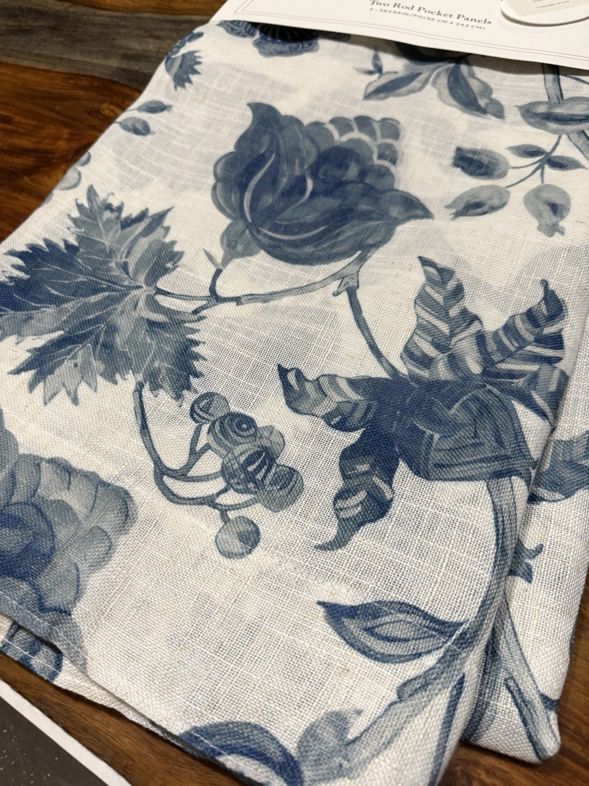 Callisto Home Linen Blue Floral Window Curtains Panels 38 X 96” Set Pair Drapes