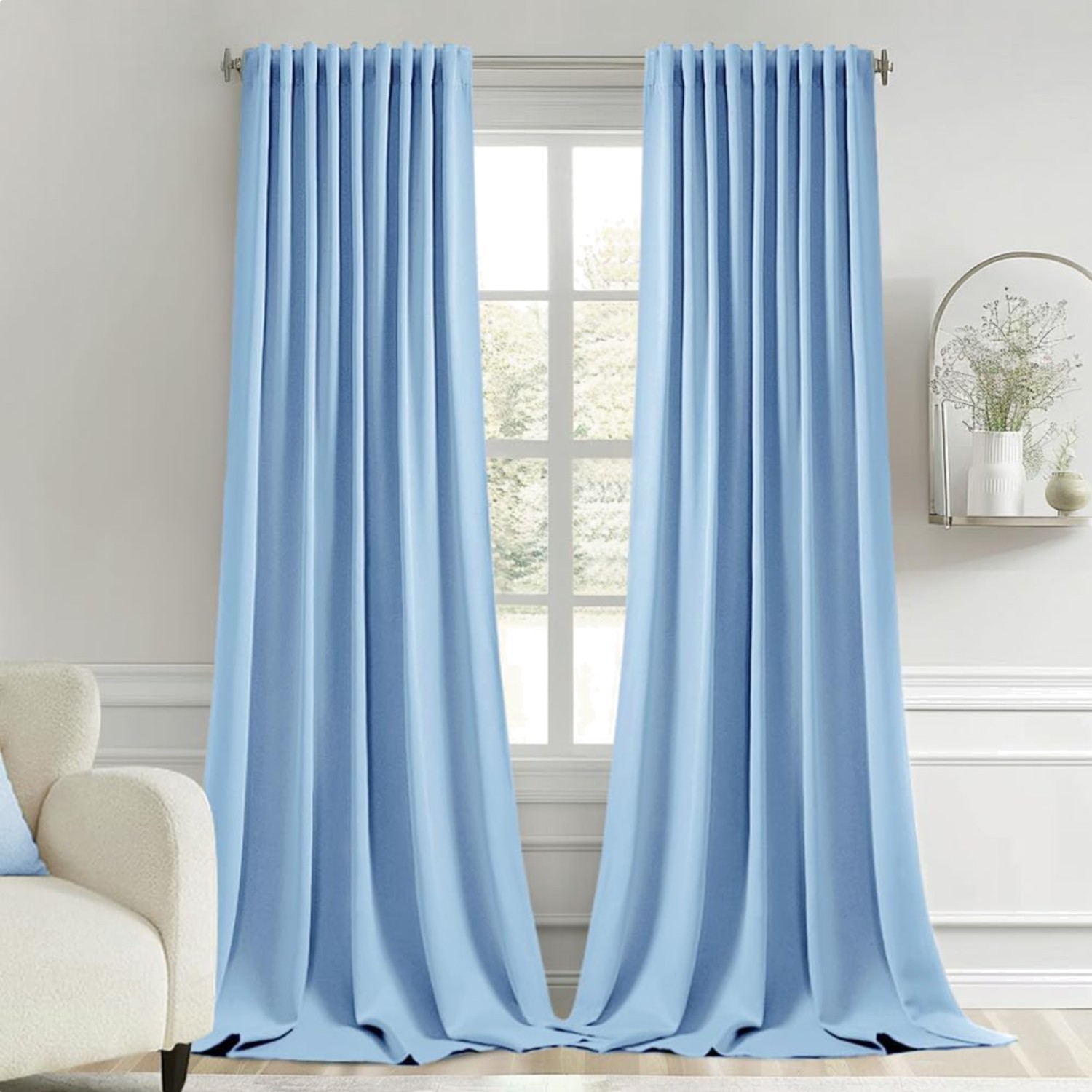 120″ Extra Long Blackout Curtains, Sky Blue, 2 Panels for Large Windows