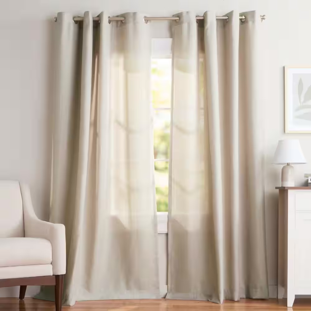 Loha Vintage Linen Solid Light Filtering Grommet Top Curtain, 54 In. W X 96 In.