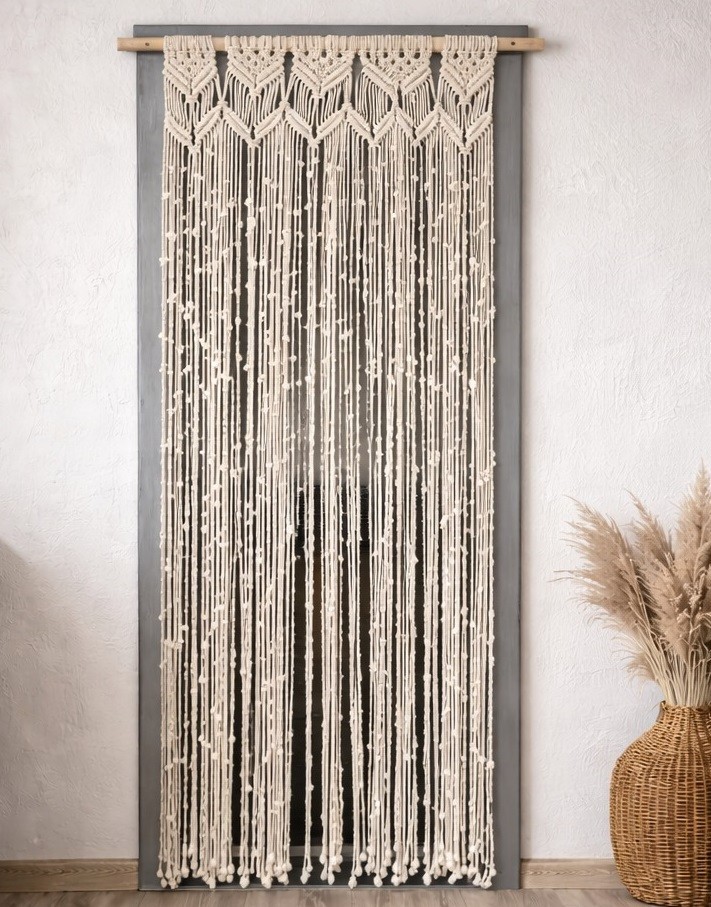 Handmade Macrame Door Curtain 80x200cm Boho Room Divider Natural Cotton