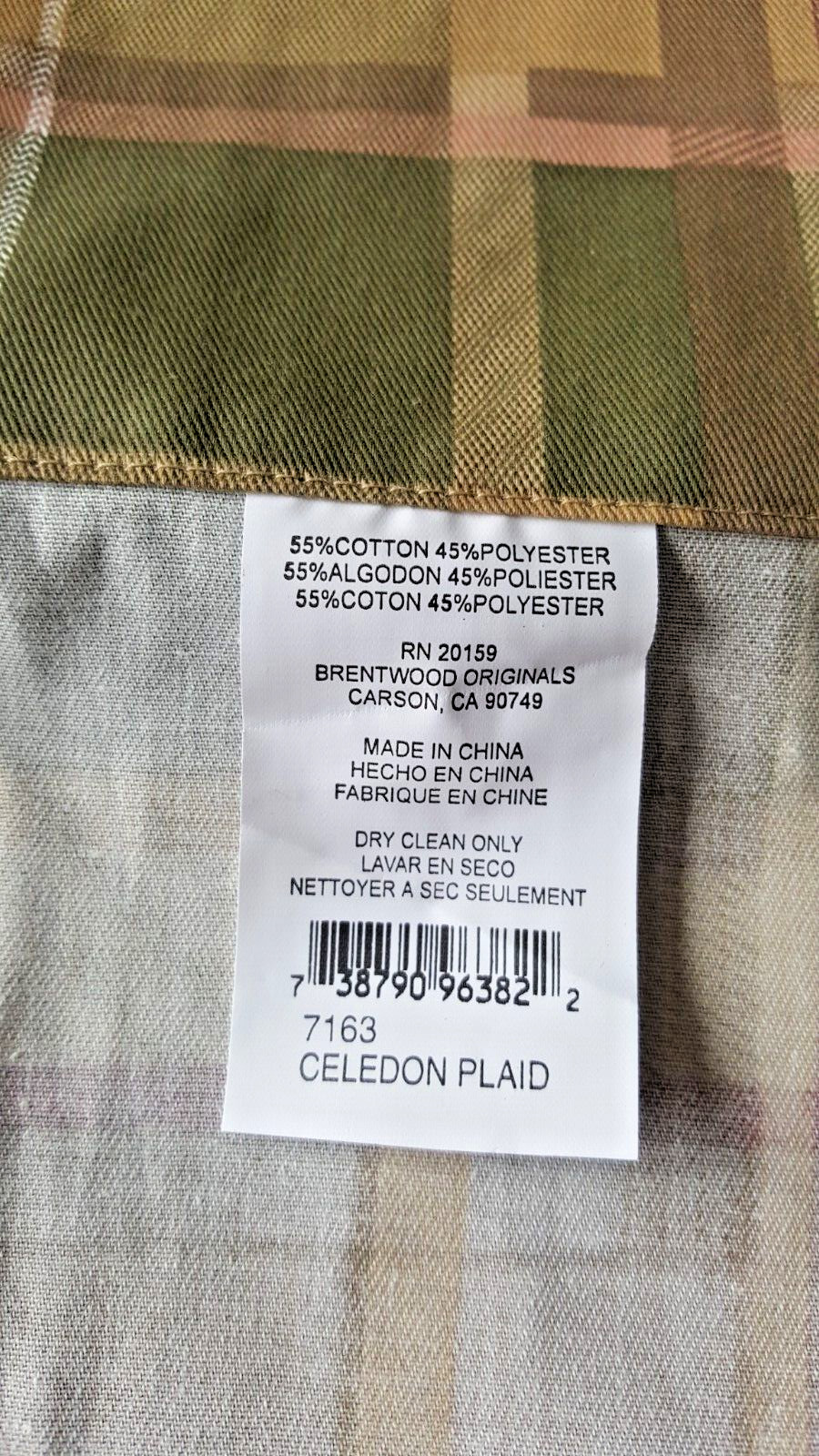 Brentwood Brushed Twill Button Down Window Panels Celedon Plaid 42×63 Set of 2