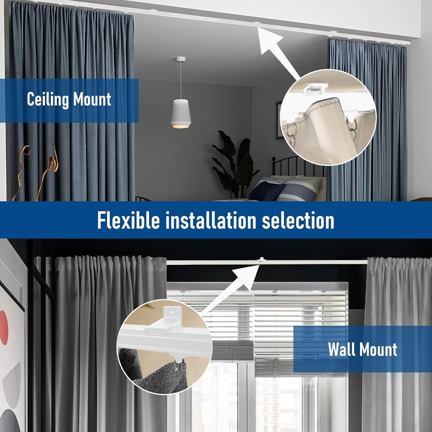 Curtain Tracks Ceiling Wall Mounted Room Divider Curtain Rods Track Ceiling C…