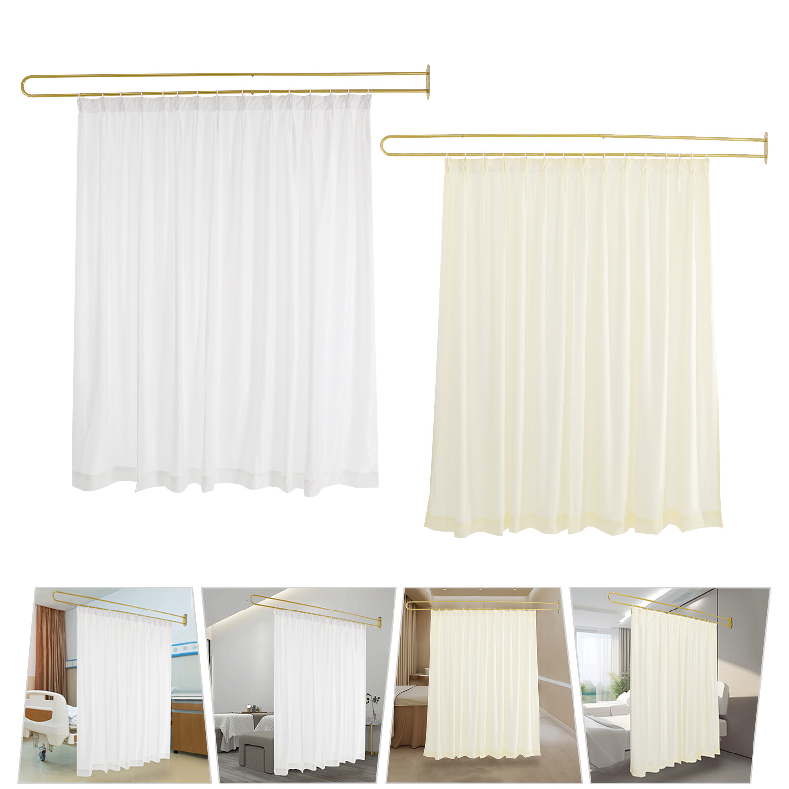 Gold/White UShape Partition Curtain Privacy Partition Curtain Livingroom Divider