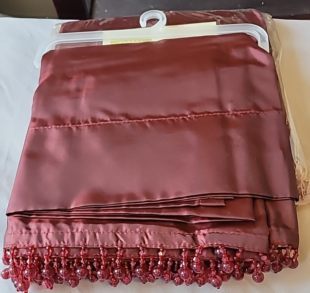 Global Home Solid Red Beaded Fringe Window Unlined Valance 56”x16”, ( 2-PACK )