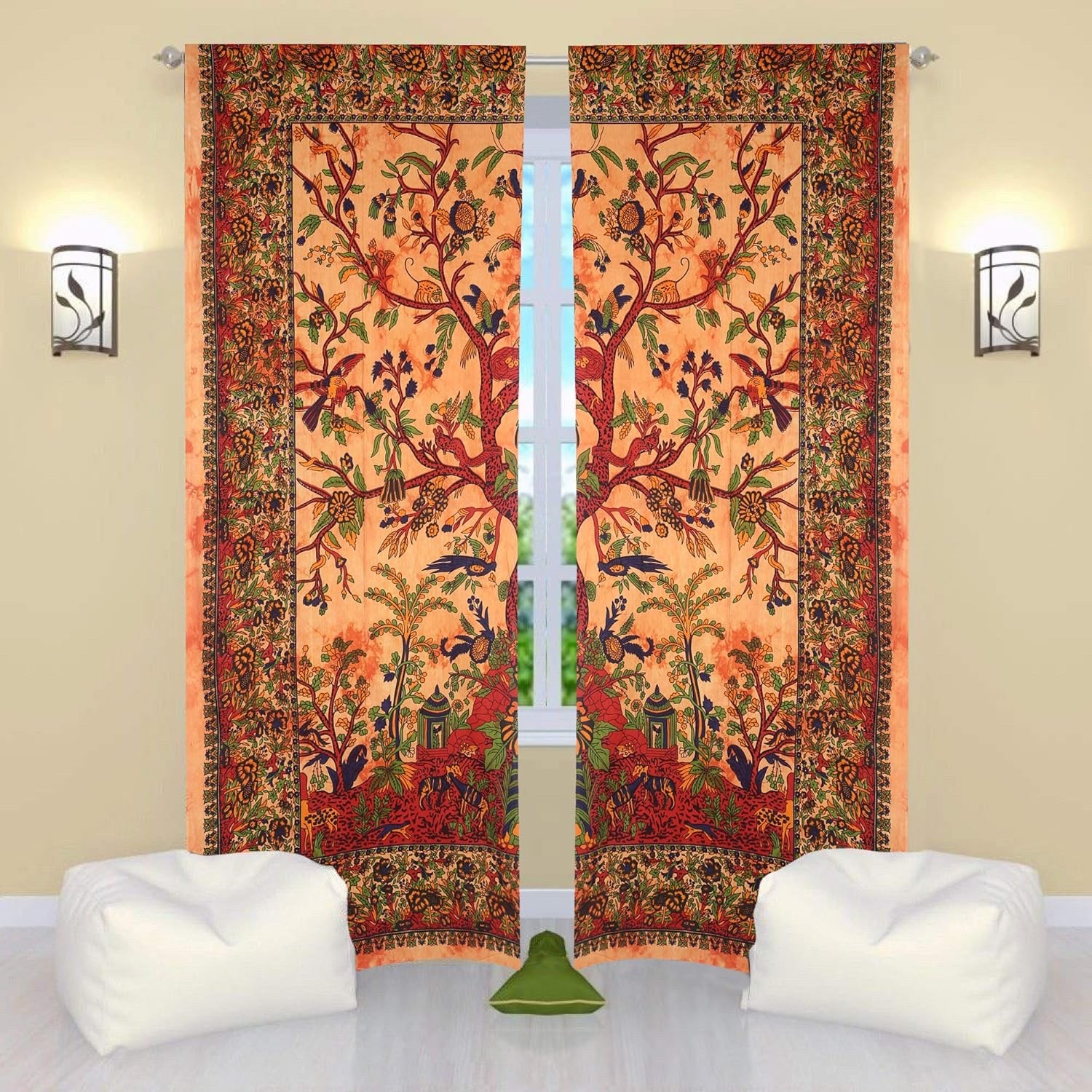 Indian Tree of Life Tapestry Window Curtains Drapes Bohemian Door Cover 75×50
