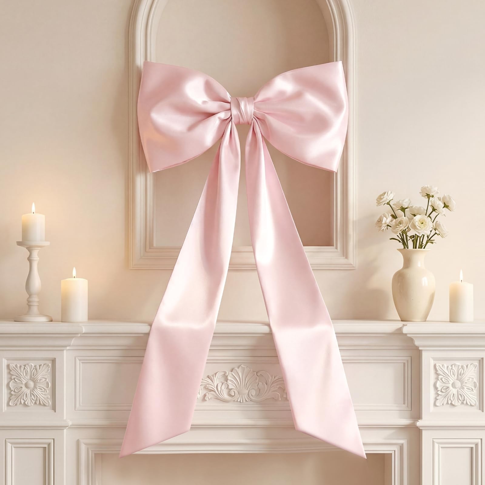 Large 40×24 Inch Pink Bows Satin Ribbon Tie Giant Hanging Wall Room Decor