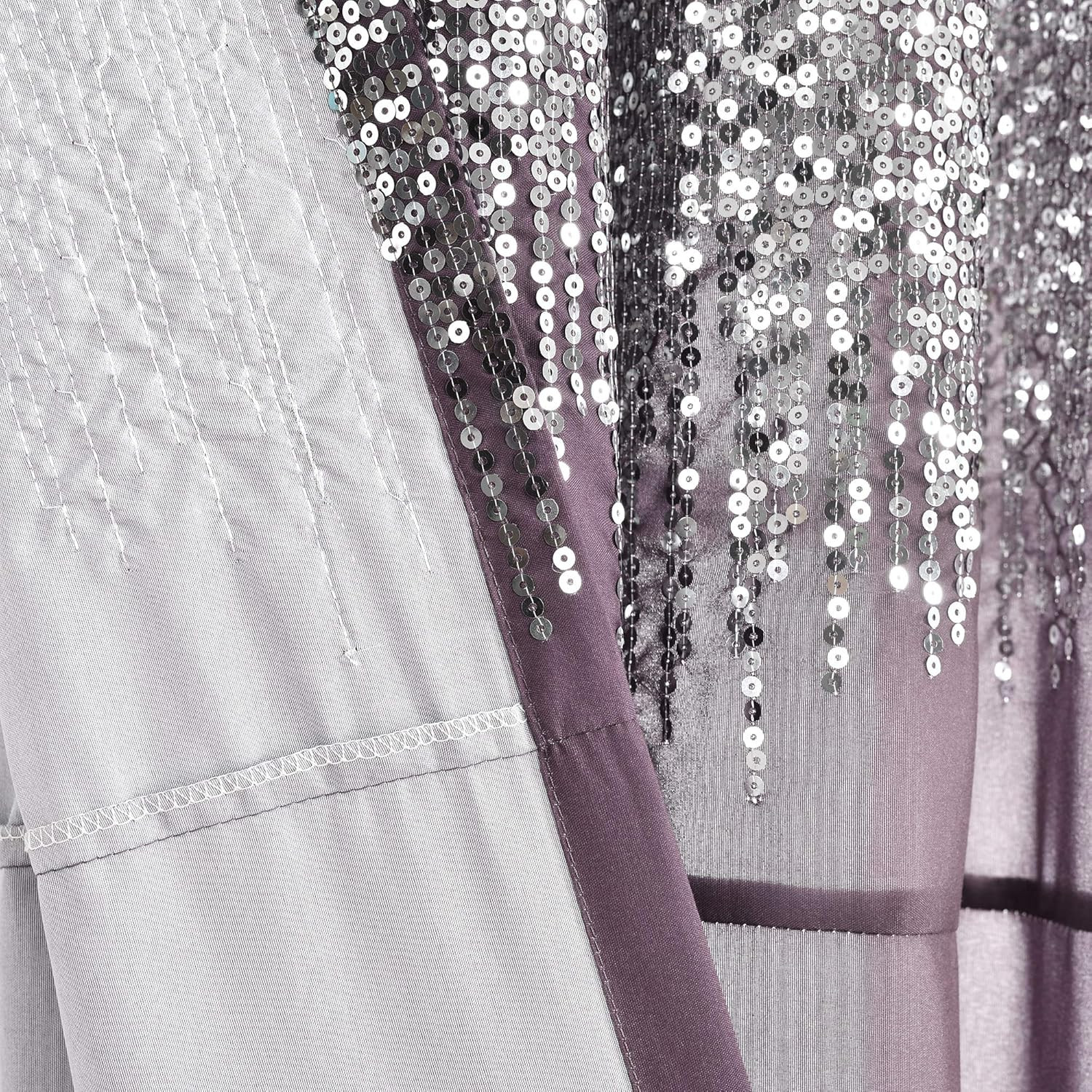 Glam Purple & Black Shimmer Sequin Window Curtains 42″ x 84″ Pair