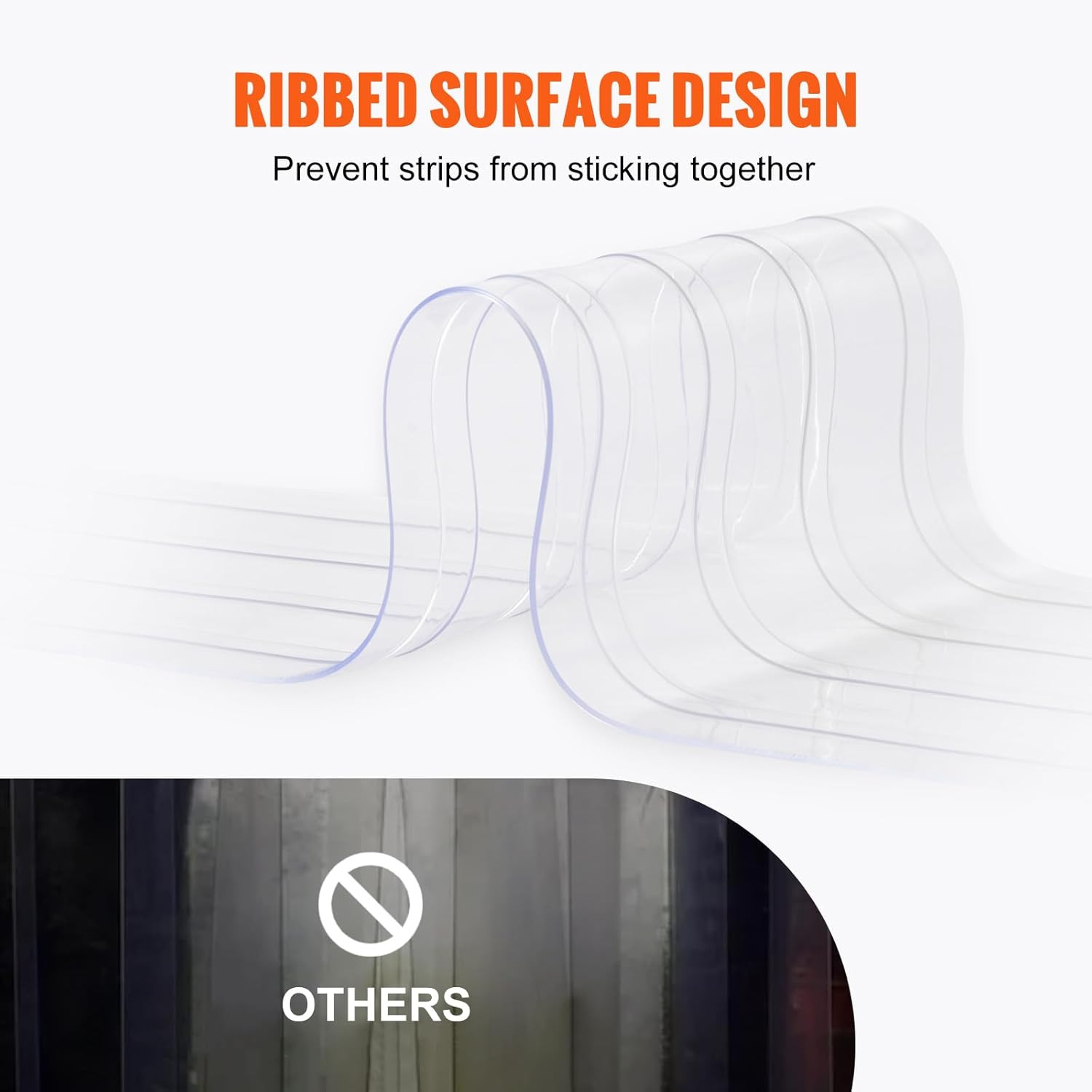 Strip Curtain, 164′ Length X 8″ Width X 0.08″ Thickness, Clear Ribbed PVC Curtai
