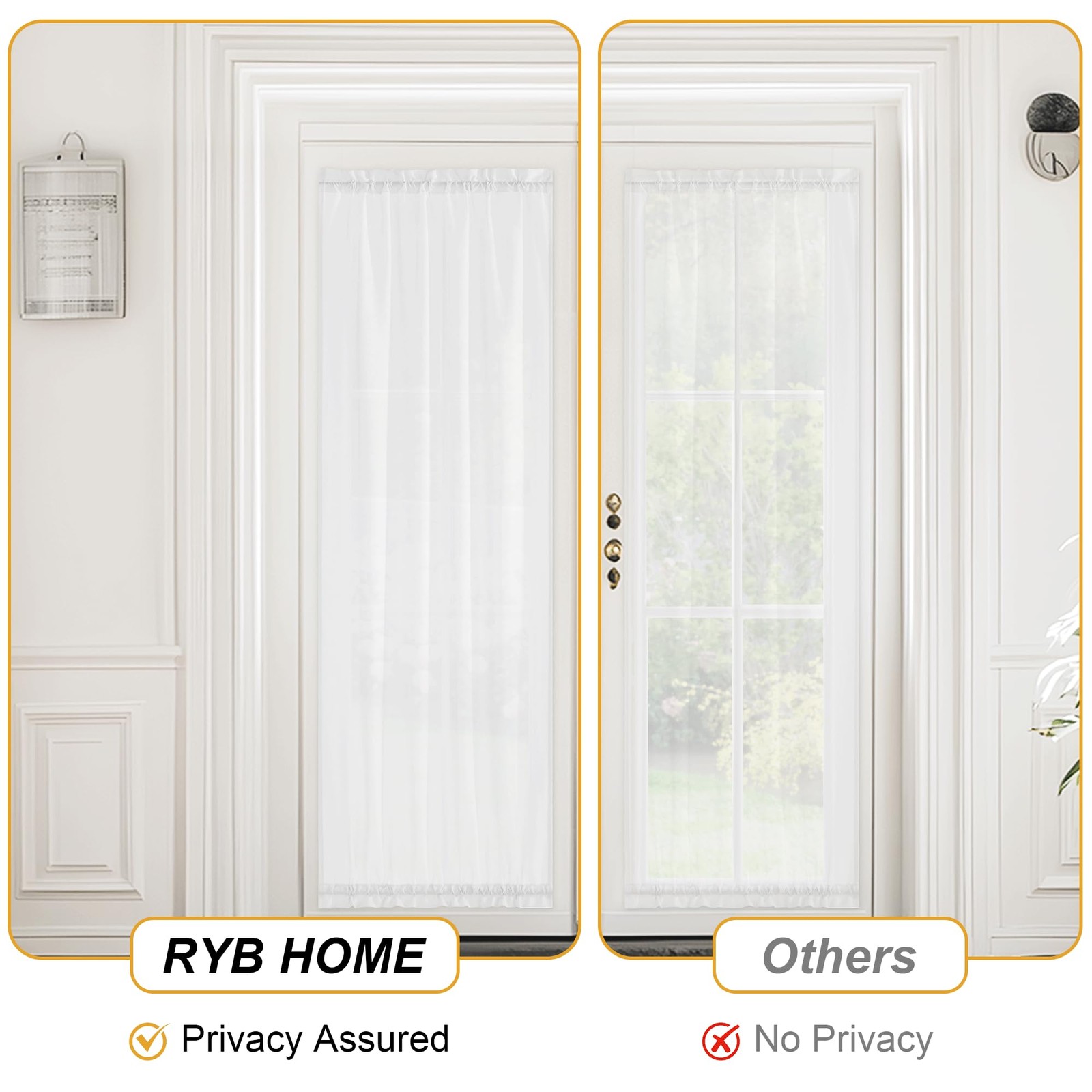 RYB HOME Sheer French Door Curtain for Front Door, Privacy Non-See-Through Li…