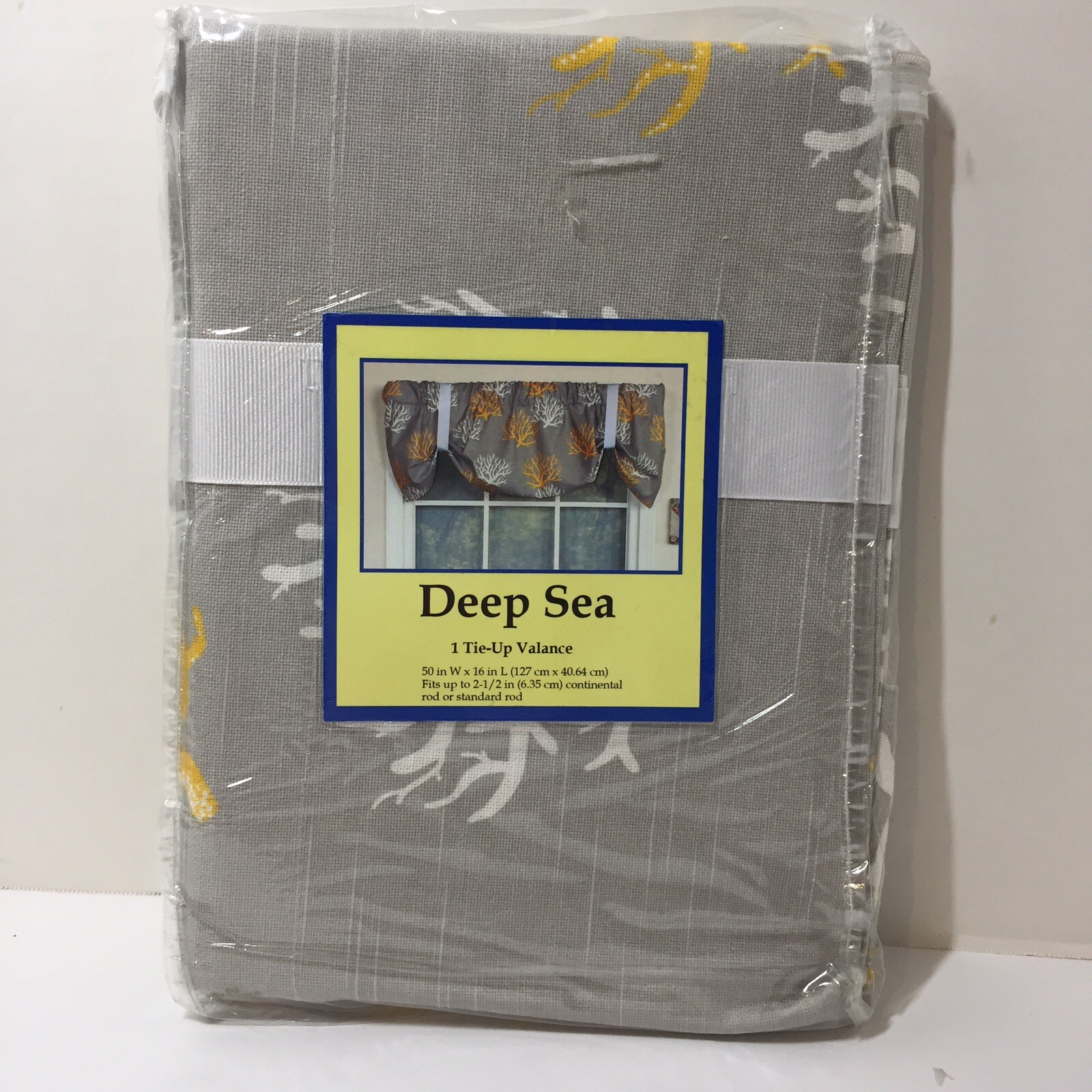 Deep Sea Grey Tie-up Valance RLF Home 50″ x 16″ Yellow Coral Cotton