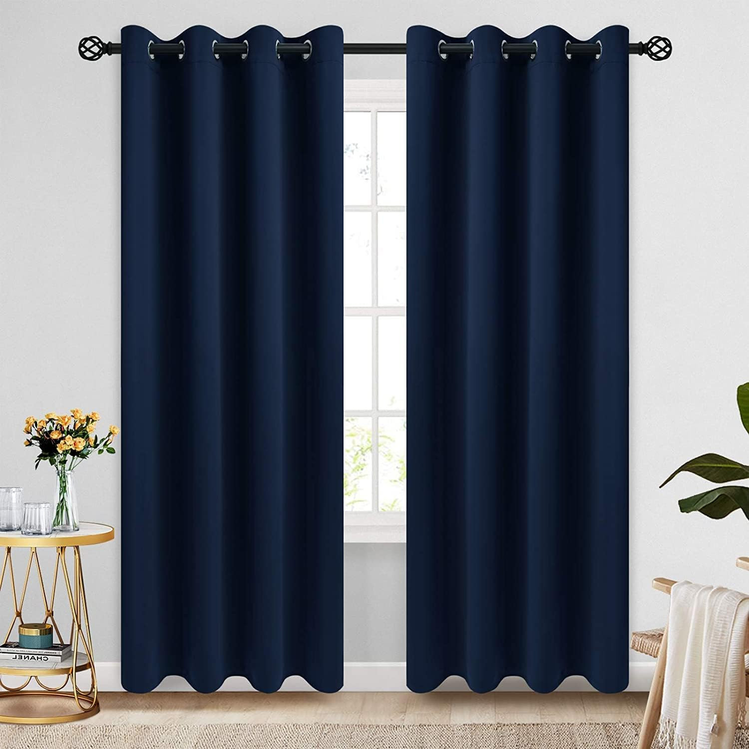 COSVIYA Grommet Blackout Room Darkening Navy Blue Curtains 84 Inch Length | Ligh