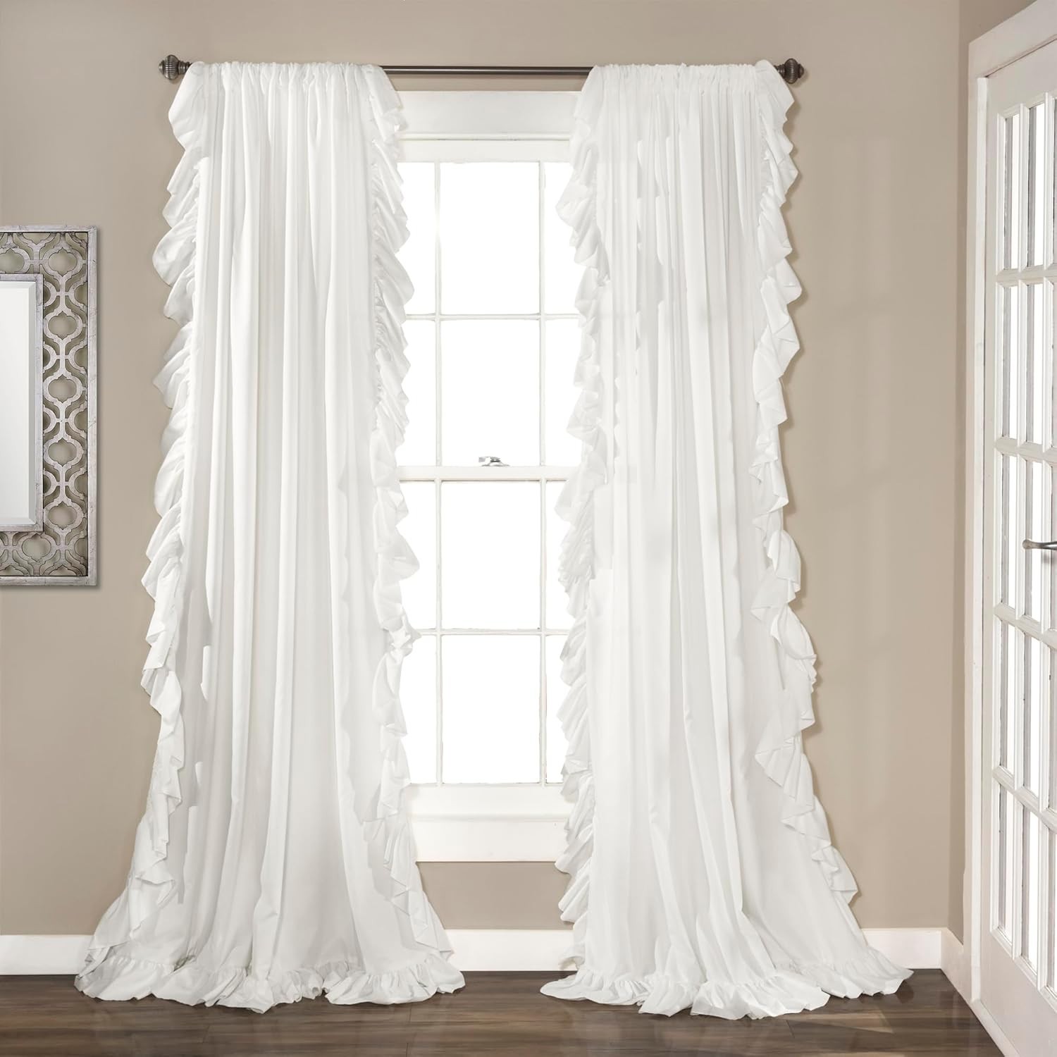 Reyna Ruffle Window Curtain Panel Set, Pair, 54″ W x 84″ L, White – Flowy