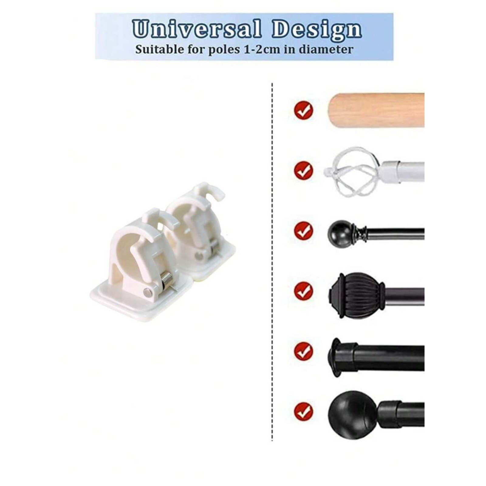 Wall-Mounted Curtain Rod Bracket Self-Adhesive Curtain Rod Holder Drapery Hook