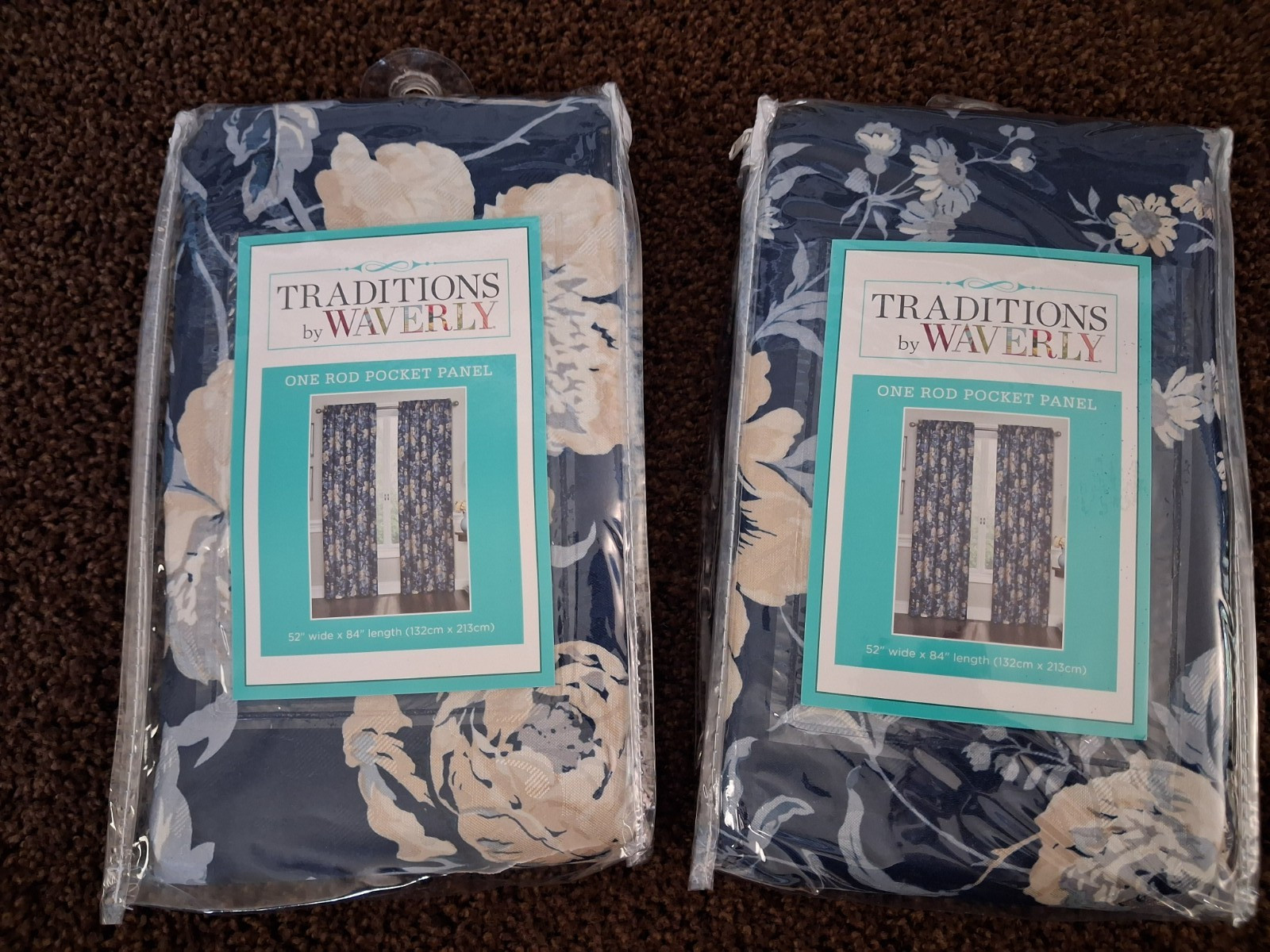 New in Package Traditions by Waverly Pocket Panel Curtains Forever Yours Indigo